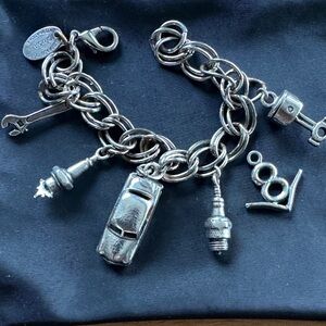 Silver Charm Bracelet with Car and Tool Charms